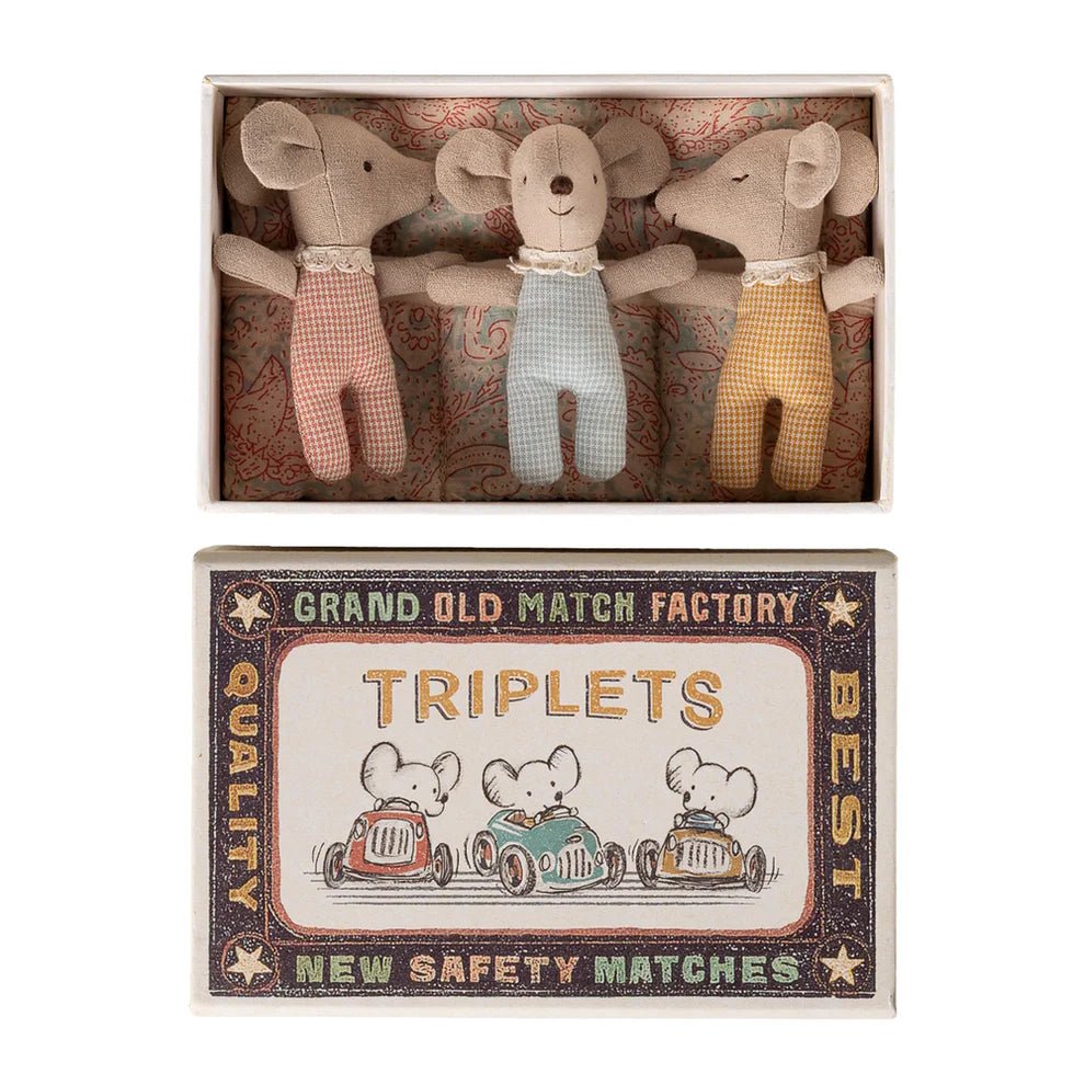 Maileg Triplets Baby Mice in Matchbox Checker - vendor-unknown - Honeybee Toys