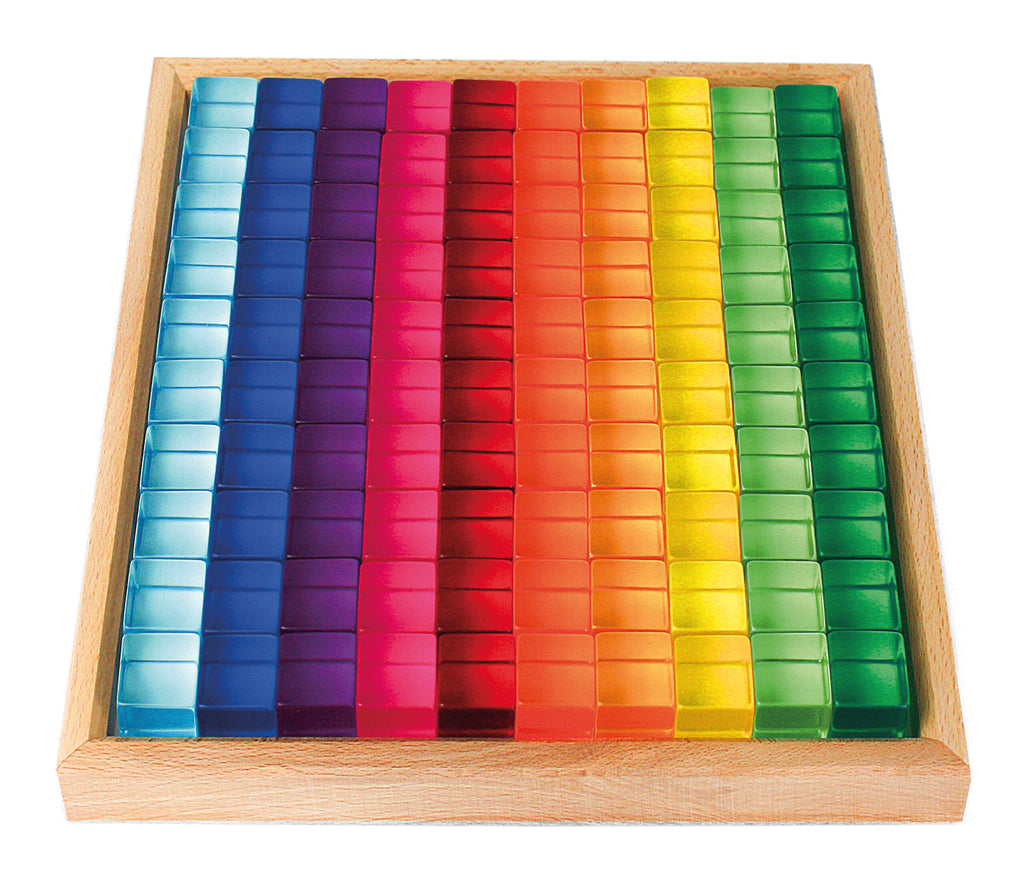 Bauspiel Translucent Colour Blocks in Wooden Tray