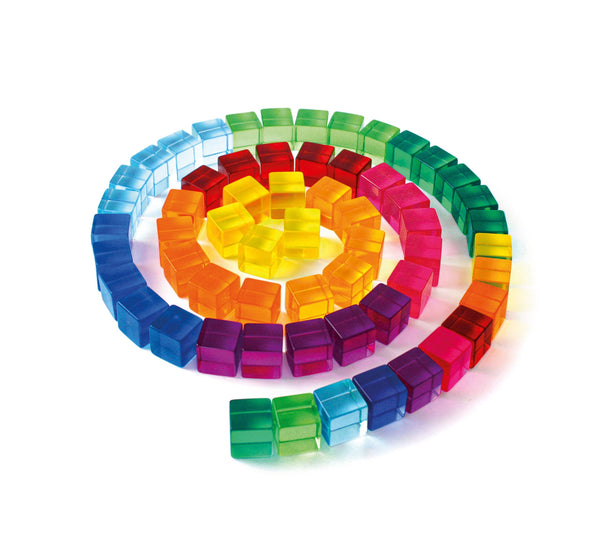 Bauspiel Translucent Colour Blocks in Wooden Tray