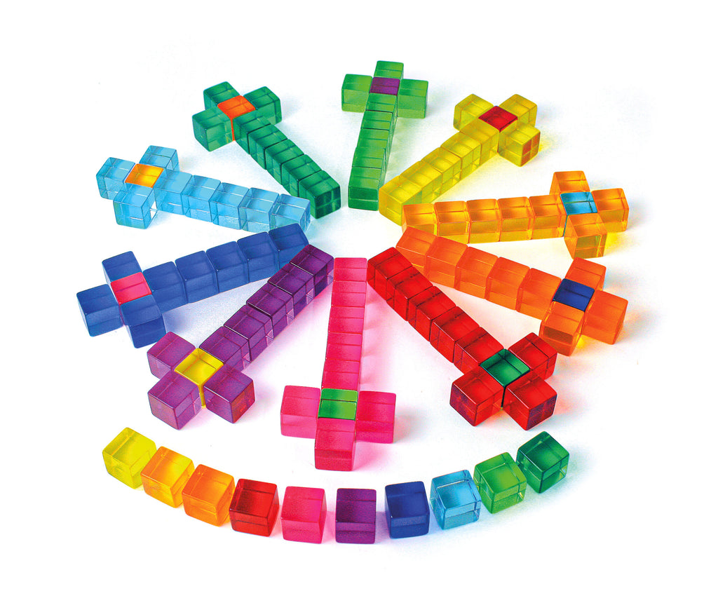 Bauspiel Translucent Colour Blocks in Wooden Tray