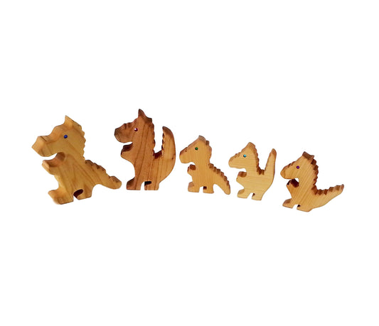 Bauspiel Dragon Family Natural Wood 5 parts