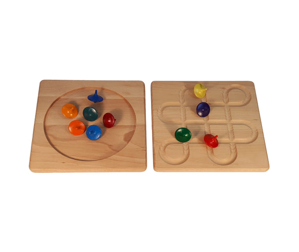Bauspiel Spinning Board and 10 Spinning Tops