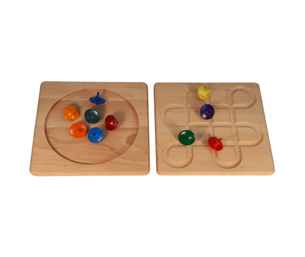 Bauspiel Spinning Board and 10 Spinning Tops