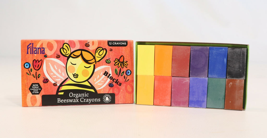 Filana Organic Beeswax Crayons, Blocks 12 with Brown & Black