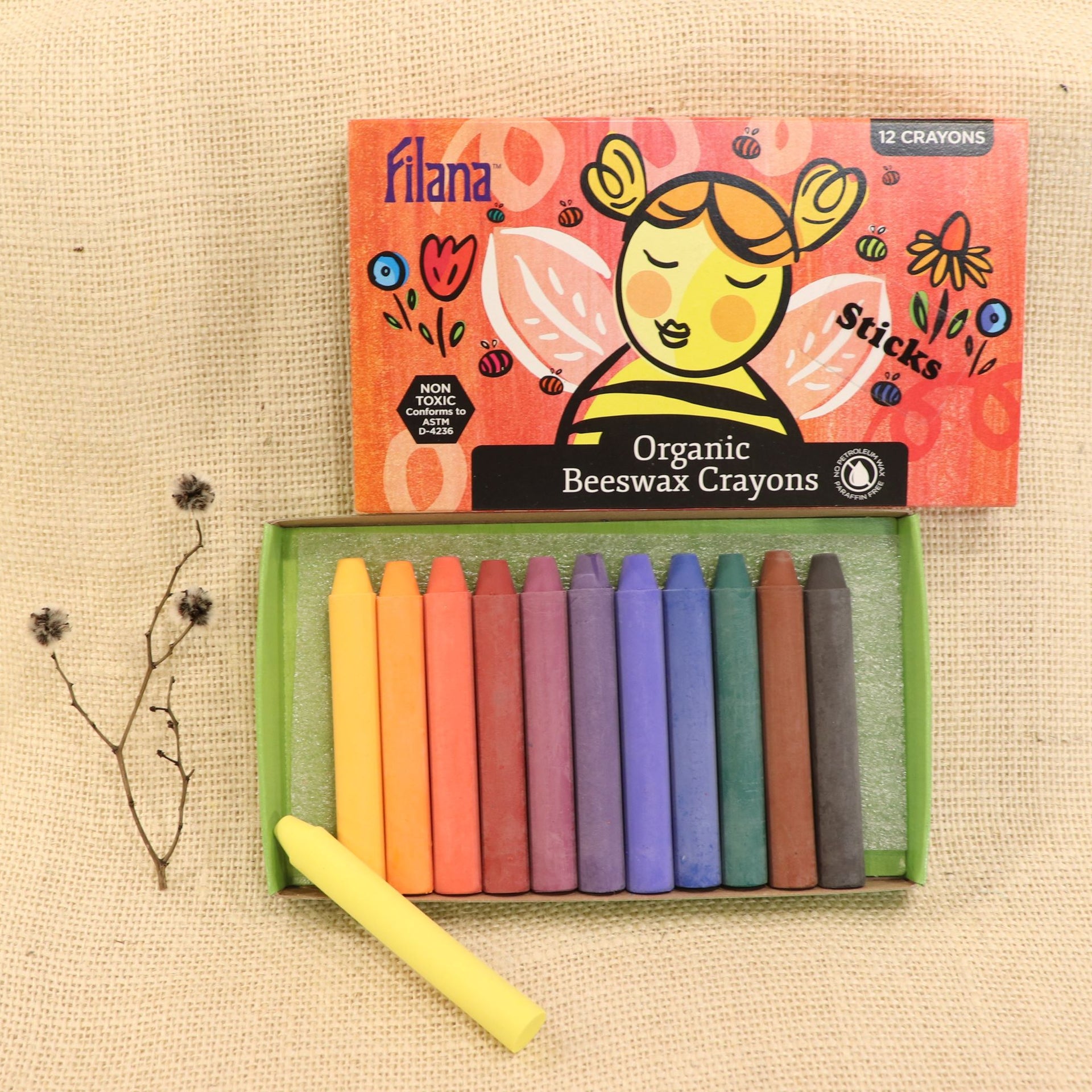 Filana Organic Beeswax Crayons, Sticks 12 with Brown & Black