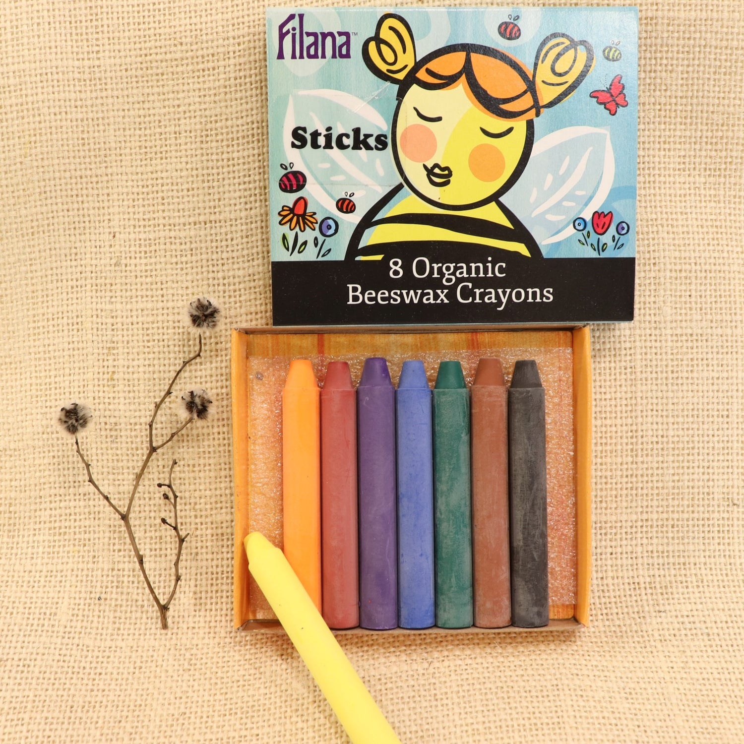 Filana Organic Beeswax Crayons, Sticks 8 with Brown & Black