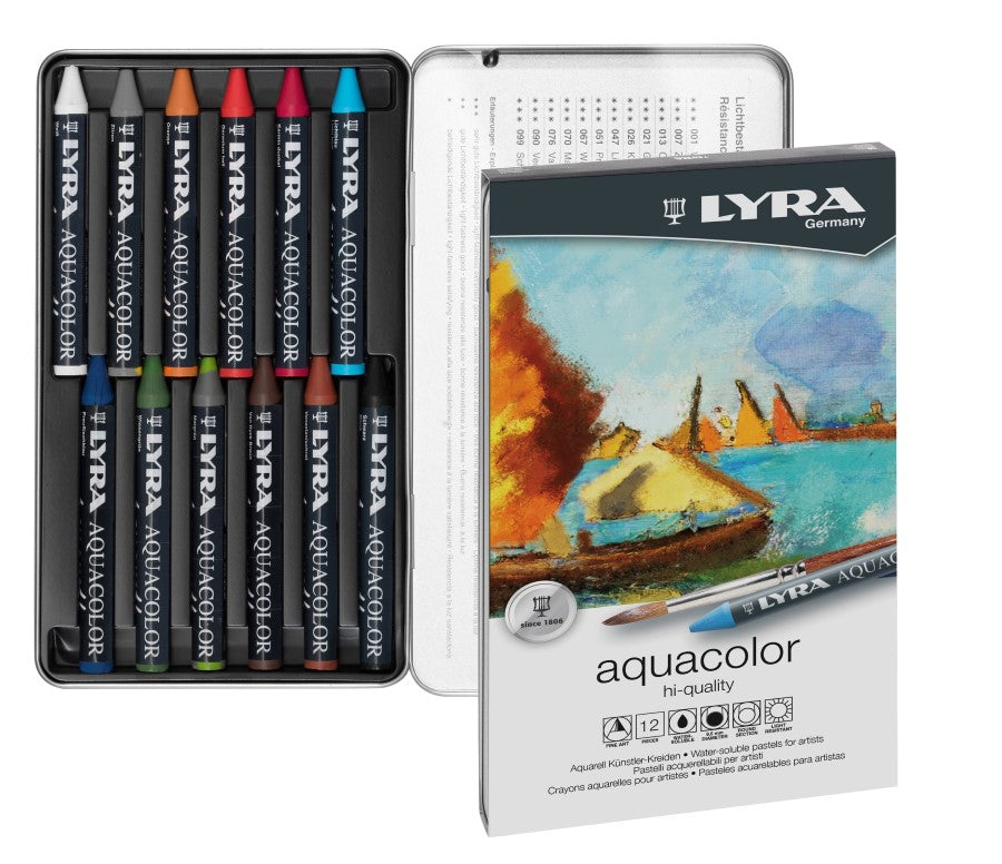 Lyra Aquacolor Watercolour Artist Crayons 12 Colours in Tin