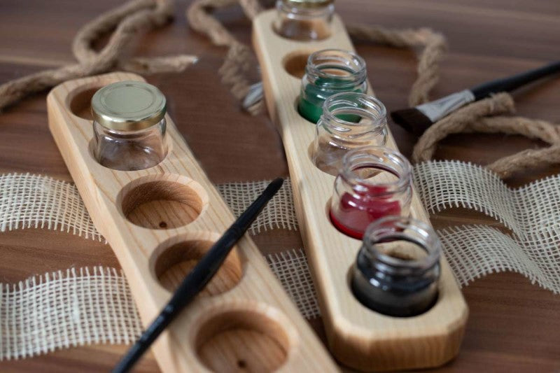 Sedulus Artisan Wooden Paint Jar Holder 6 holes with Glass Jars