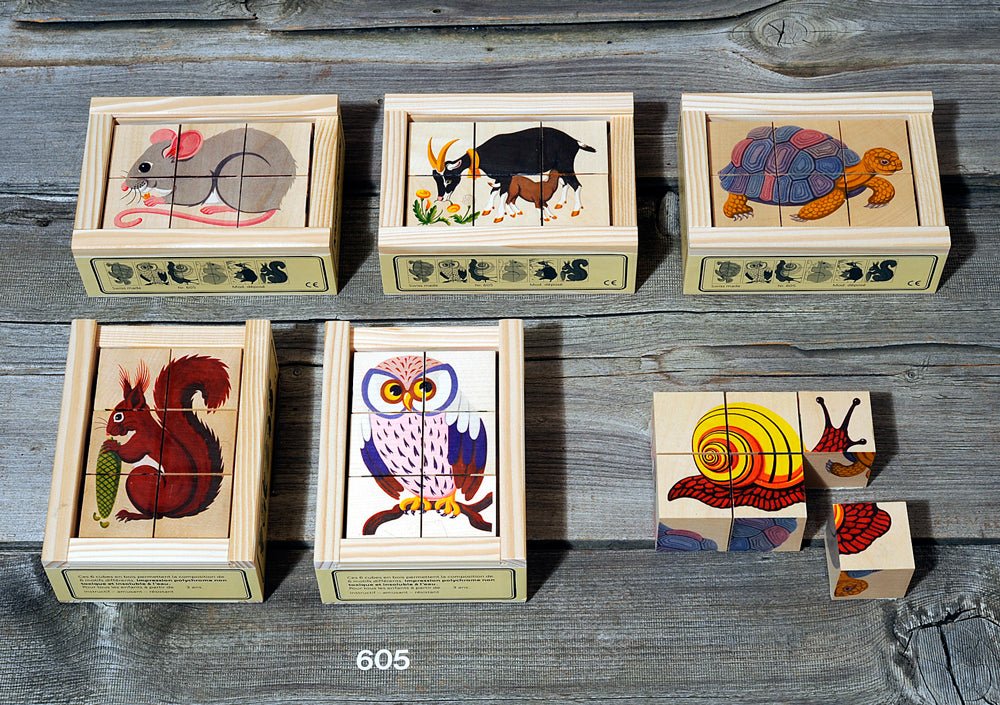 Atelier Fischer Cube Puzzle Animals Set A, 6 parts - vendor-unknown - Honeybee Toys