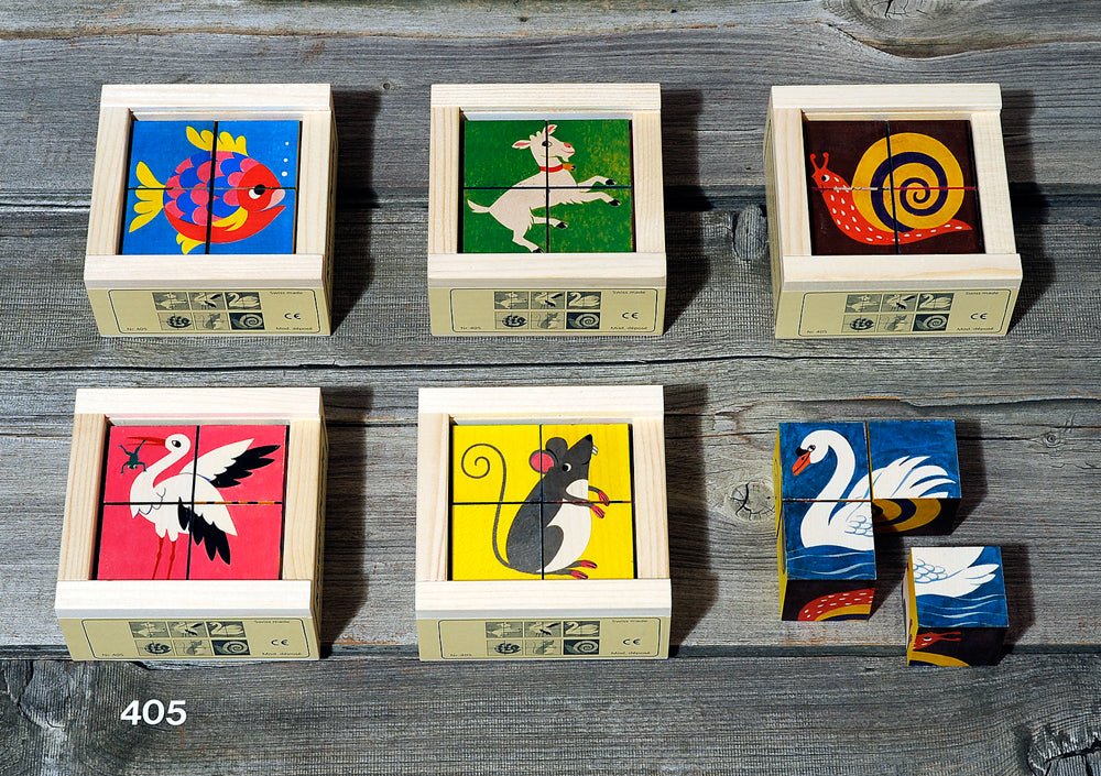 Atelier Fischer Cube Puzzle Animals Set B, 4 parts - vendor-unknown - Honeybee Toys