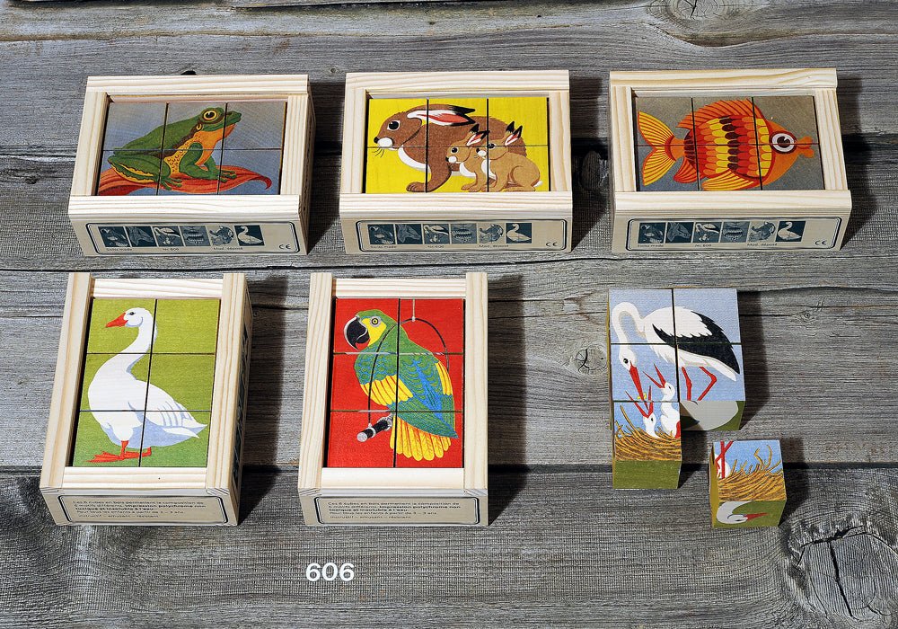 Atelier Fischer Cube Puzzle Animals Set B, 6 parts - vendor-unknown - Honeybee Toys