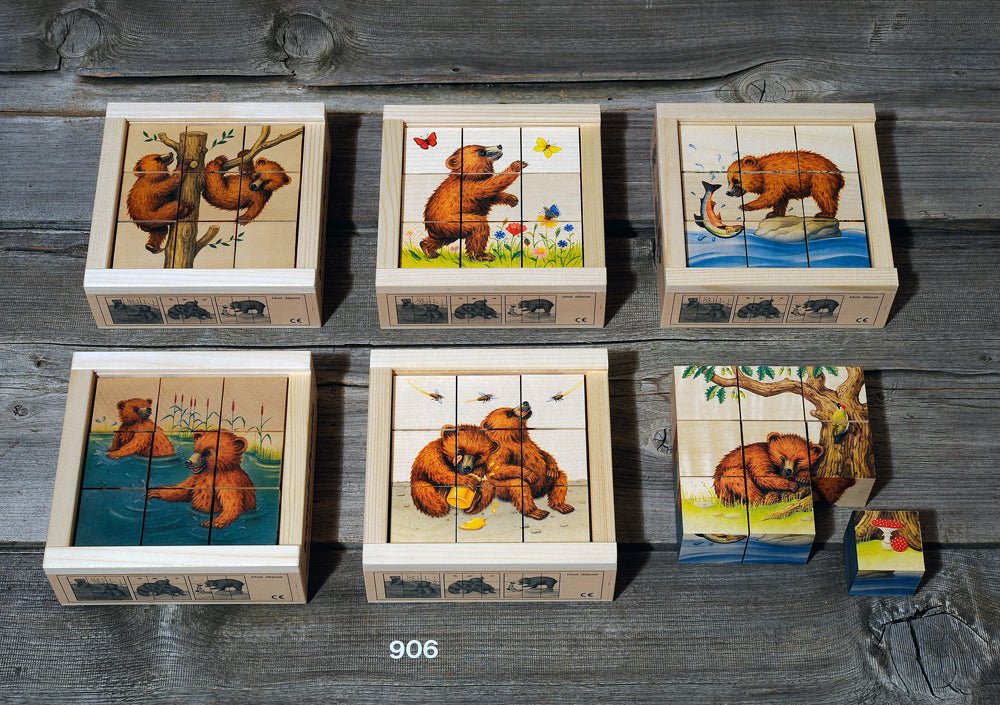 Atelier Fischer Cube Puzzle Bears, 9 parts - vendor-unknown - Honeybee Toys