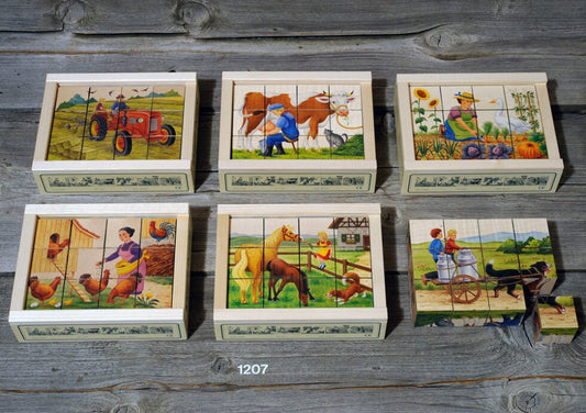 Atelier Fischer Cube Puzzle Farmyard, 12 parts - vendor-unknown - Honeybee Toys