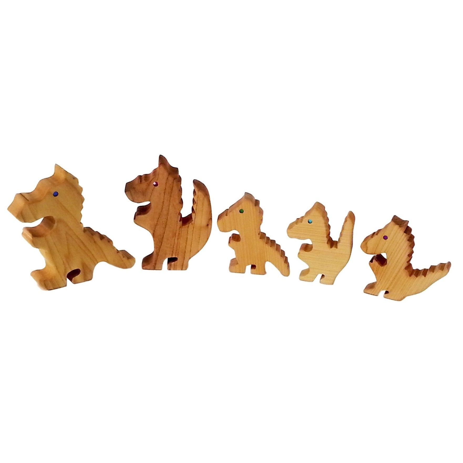 Bauspiel Dragon Family Natural Wood 5 parts - vendor-unknown - Honeybee Toys