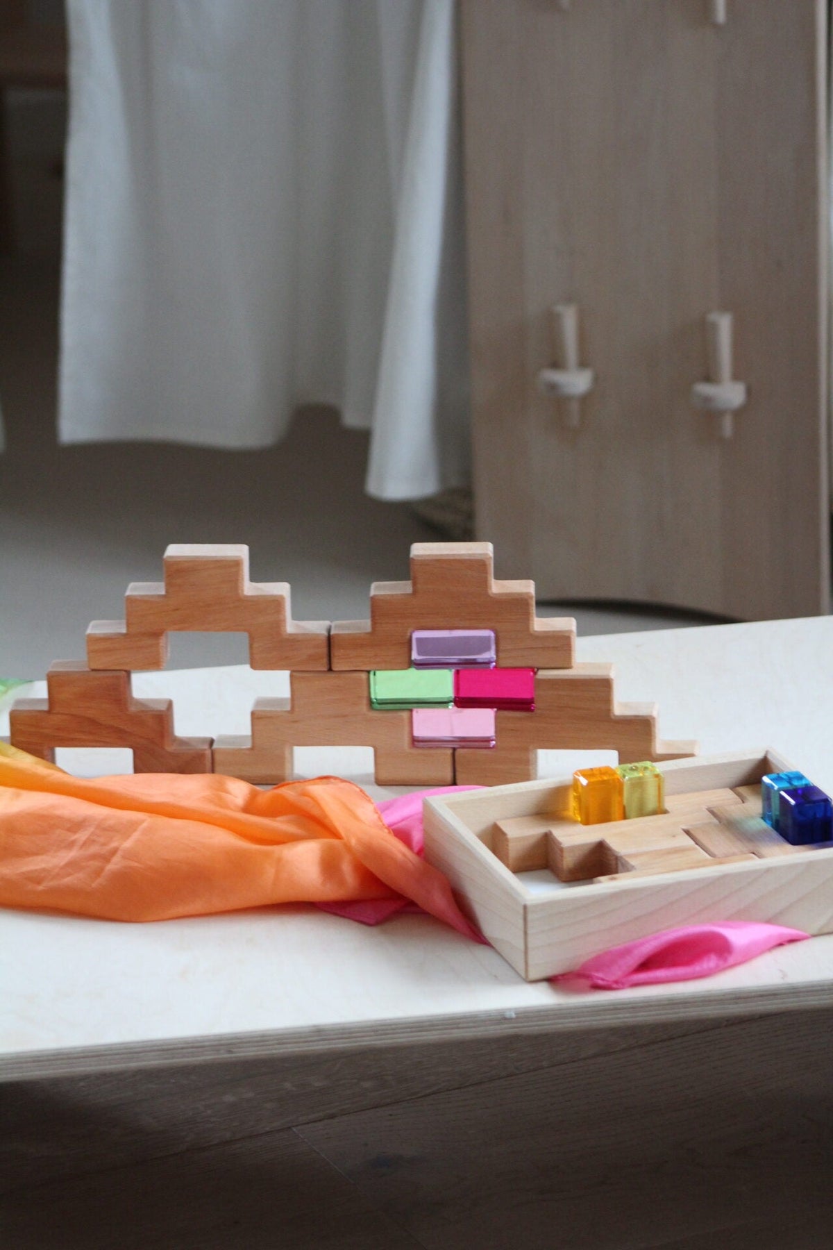 Bauspiel Staircase Blocks Natural with Colourful Luminous Blocks 16 - vendor-unknown - Honeybee Toys