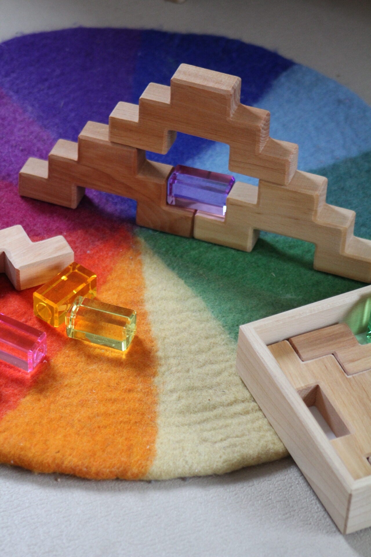 Bauspiel Staircase Blocks Natural with Colourful Luminous Blocks 16 - vendor-unknown - Honeybee Toys