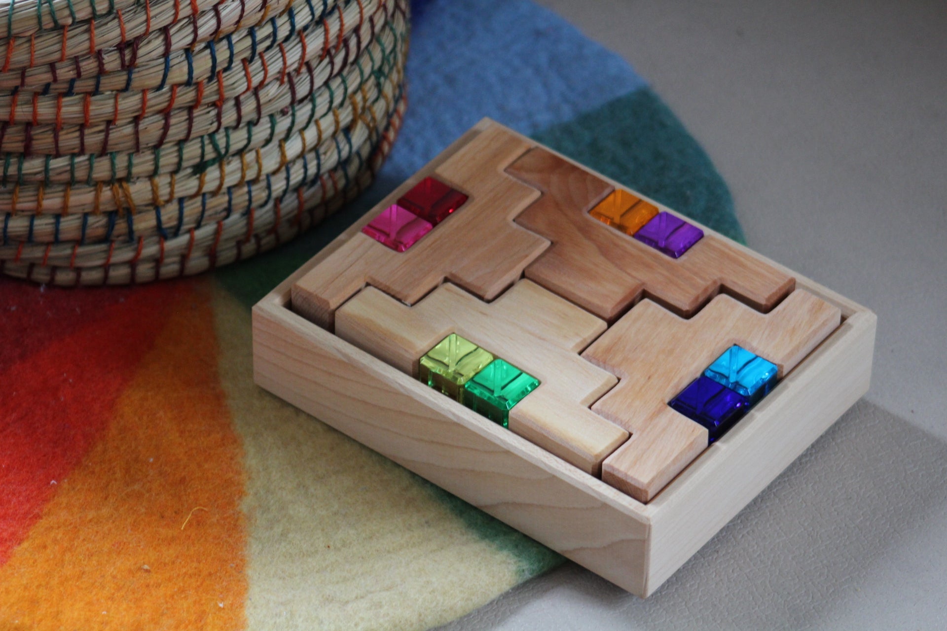 Bauspiel Staircase Blocks Natural with Colourful Luminous Blocks 16 - vendor-unknown - Honeybee Toys