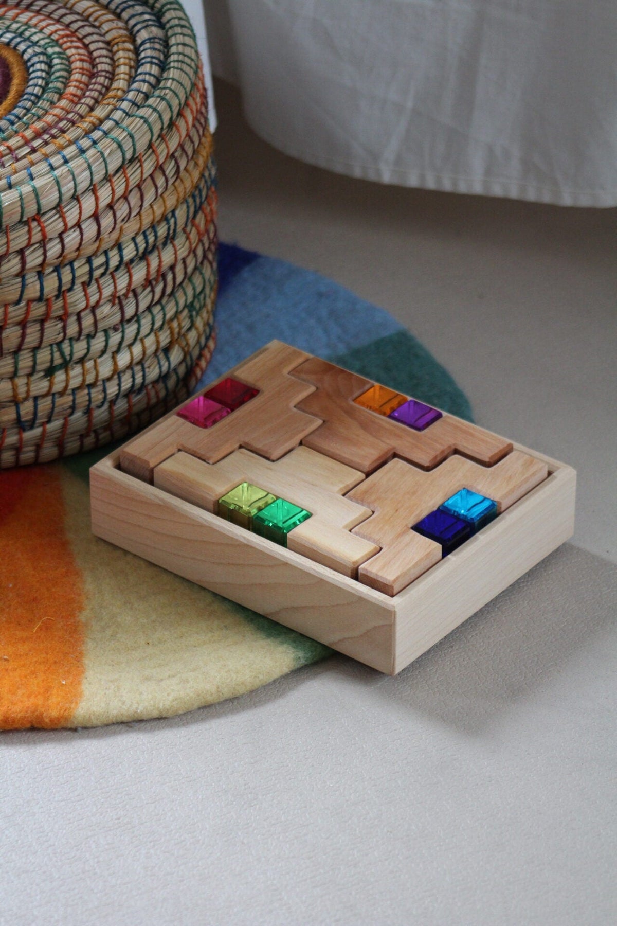 Bauspiel Staircase Blocks Natural with Colourful Luminous Blocks 16 - vendor-unknown - Honeybee Toys