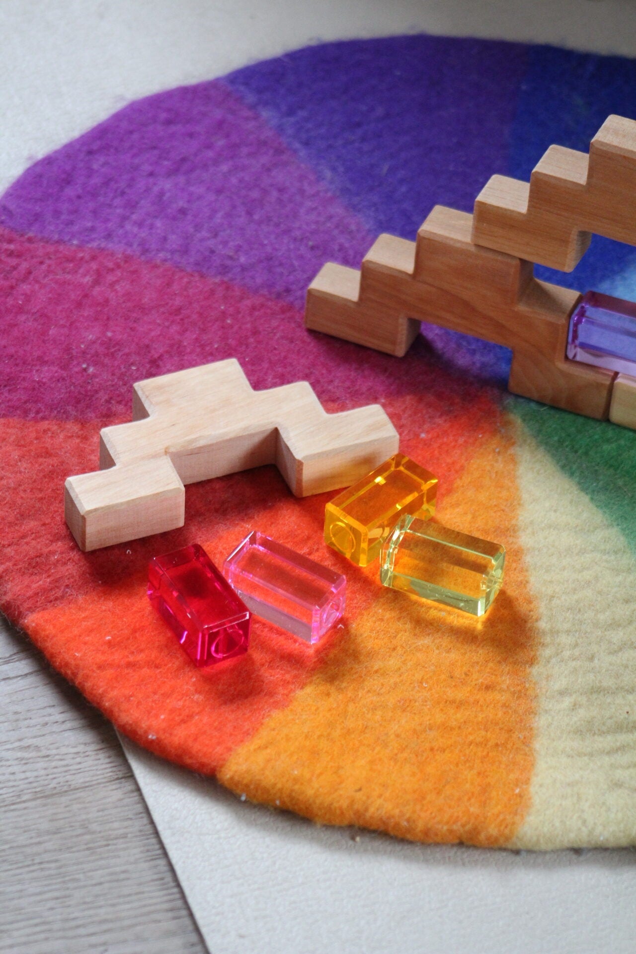Bauspiel Staircase Blocks Natural with Colourful Luminous Blocks 16 - vendor-unknown - Honeybee Toys