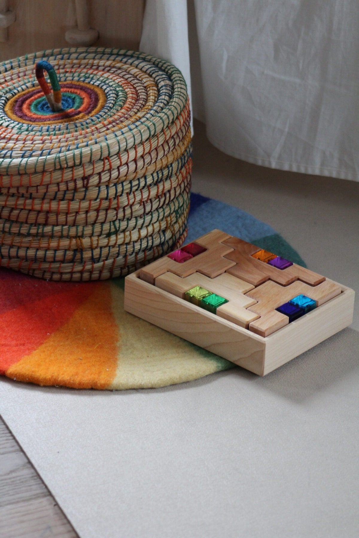 Bauspiel Staircase Blocks Natural with Colourful Luminous Blocks 16 - vendor-unknown - Honeybee Toys
