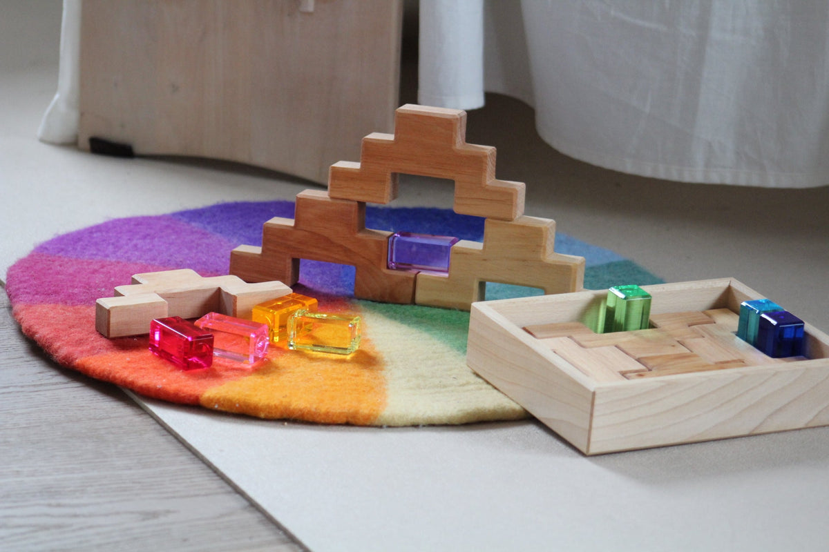 Bauspiel Staircase Blocks Natural with Colourful Luminous Blocks 16 - vendor-unknown - Honeybee Toys