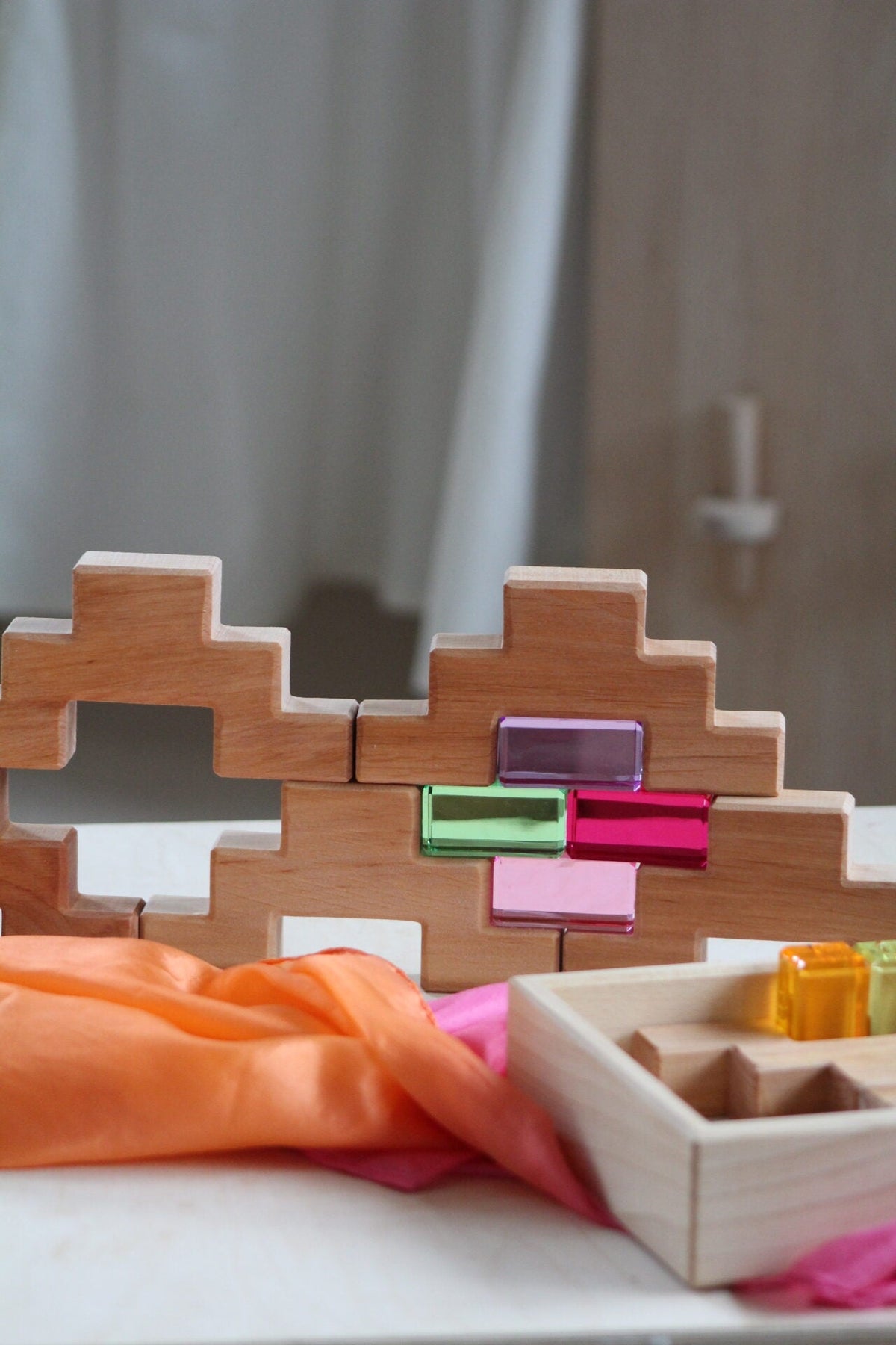 Bauspiel Staircase Blocks Natural with Colourful Luminous Blocks 16 - vendor-unknown - Honeybee Toys