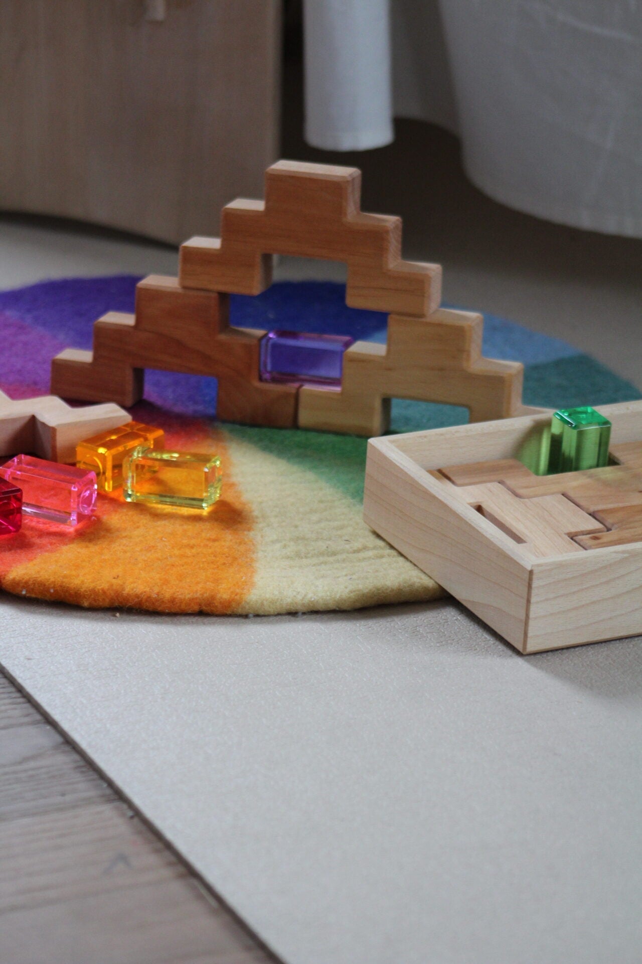 Bauspiel Staircase Blocks Natural with Colourful Luminous Blocks 16 - vendor-unknown - Honeybee Toys