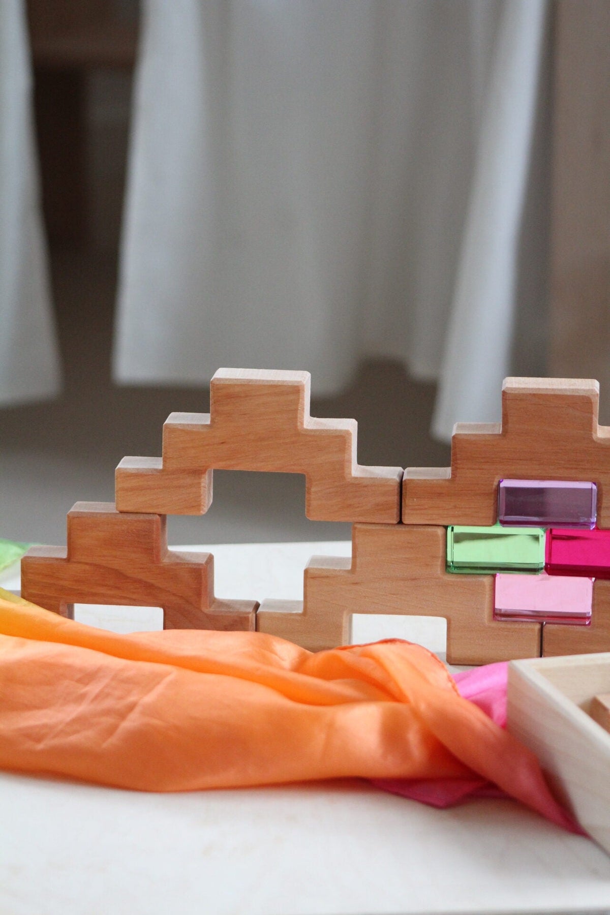 Bauspiel Staircase Blocks Natural with Colourful Luminous Blocks 16 - vendor-unknown - Honeybee Toys