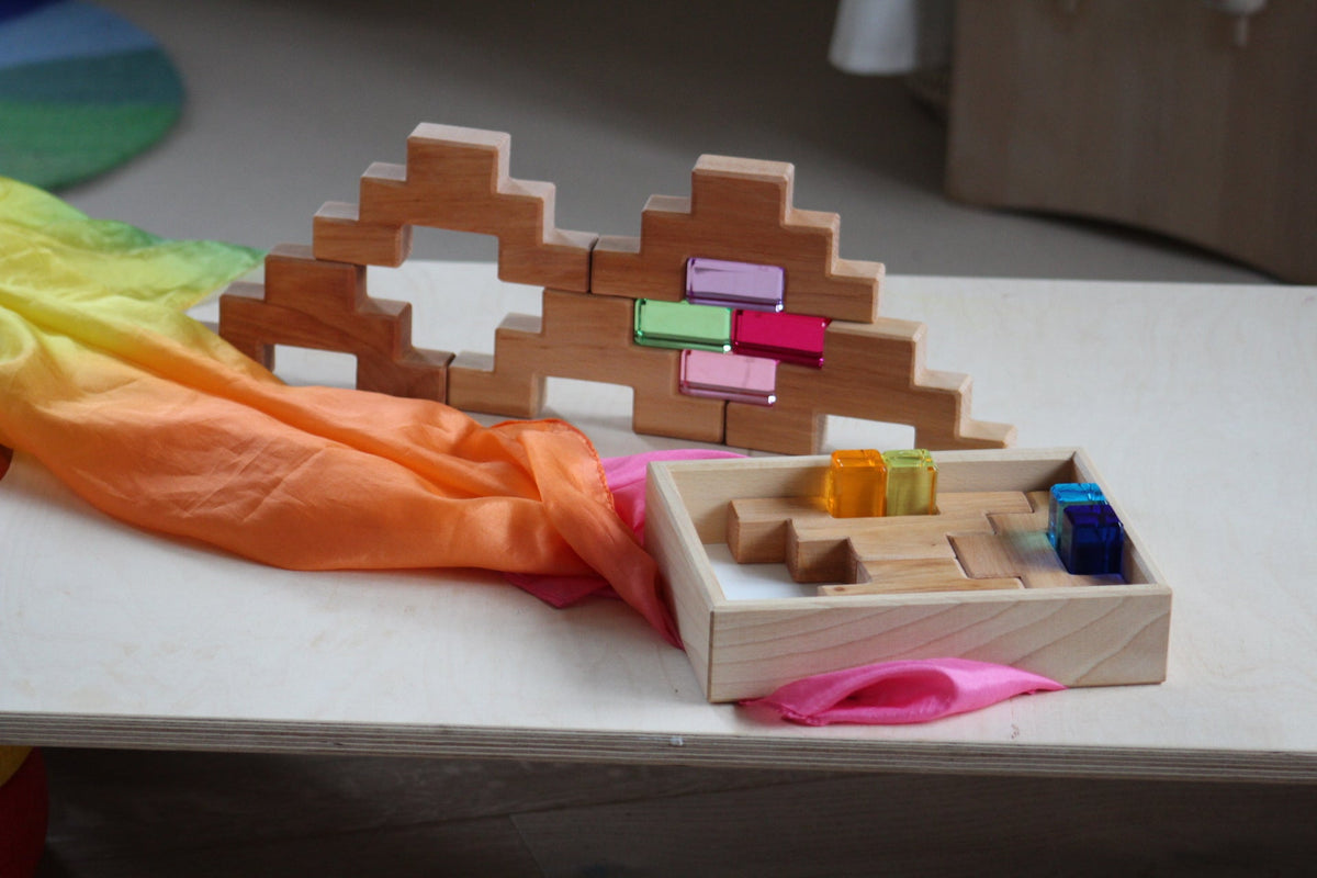Bauspiel Staircase Blocks Natural with Colourful Luminous Blocks 16 - vendor-unknown - Honeybee Toys