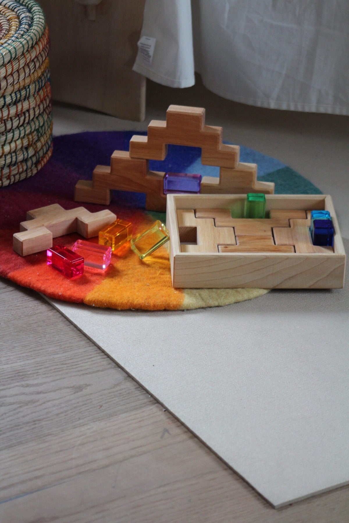 Bauspiel Staircase Blocks Natural with Colourful Luminous Blocks 16 - vendor-unknown - Honeybee Toys