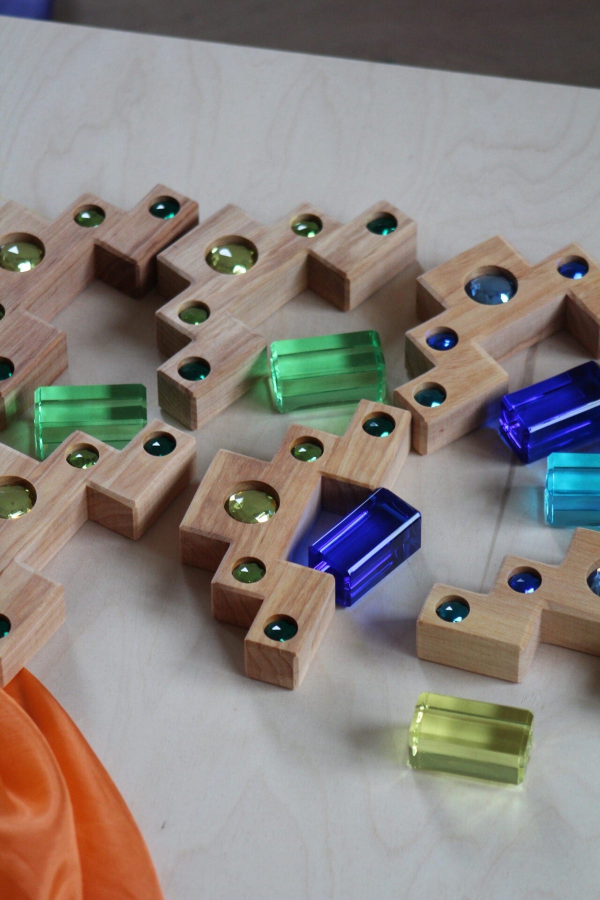 Bauspiel Staircase with Colourful Luminous Blocks – 32-Piece Set - vendor-unknown - Honeybee Toys