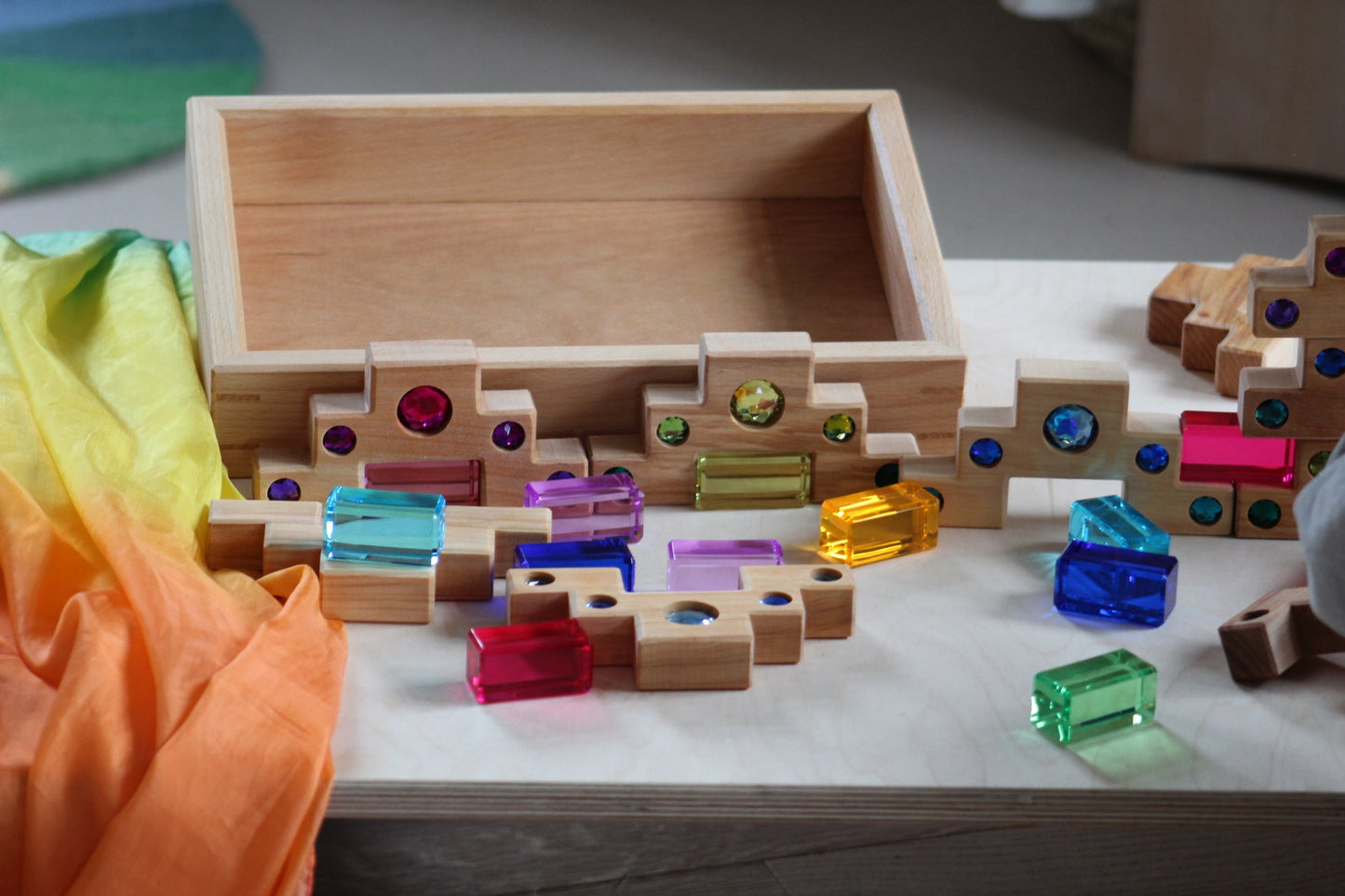 Bauspiel Staircase with Colourful Luminous Blocks – 32-Piece Set - vendor-unknown - Honeybee Toys
