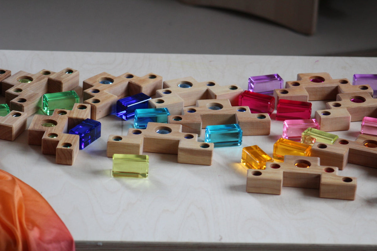 Bauspiel Staircase with Colourful Luminous Blocks – 32-Piece Set - vendor-unknown - Honeybee Toys