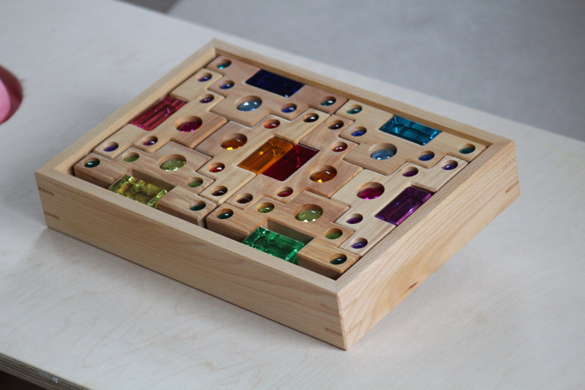 Bauspiel Staircase with Colourful Luminous Blocks – 32-Piece Set - vendor-unknown - Honeybee Toys