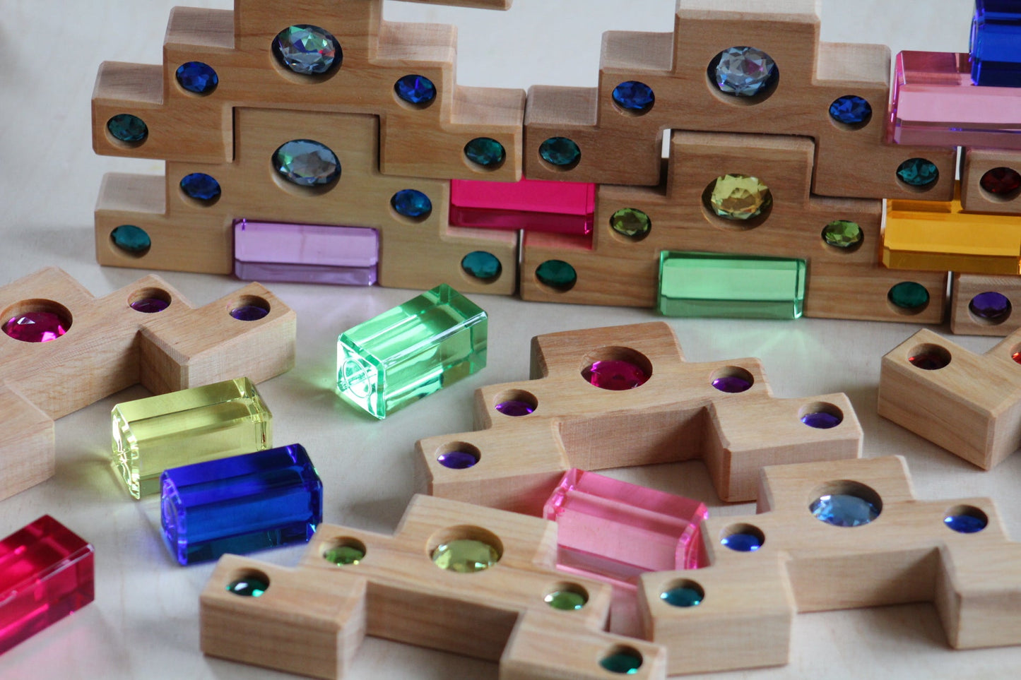 Bauspiel Staircase with Colourful Luminous Blocks – 32-Piece Set - vendor-unknown - Honeybee Toys