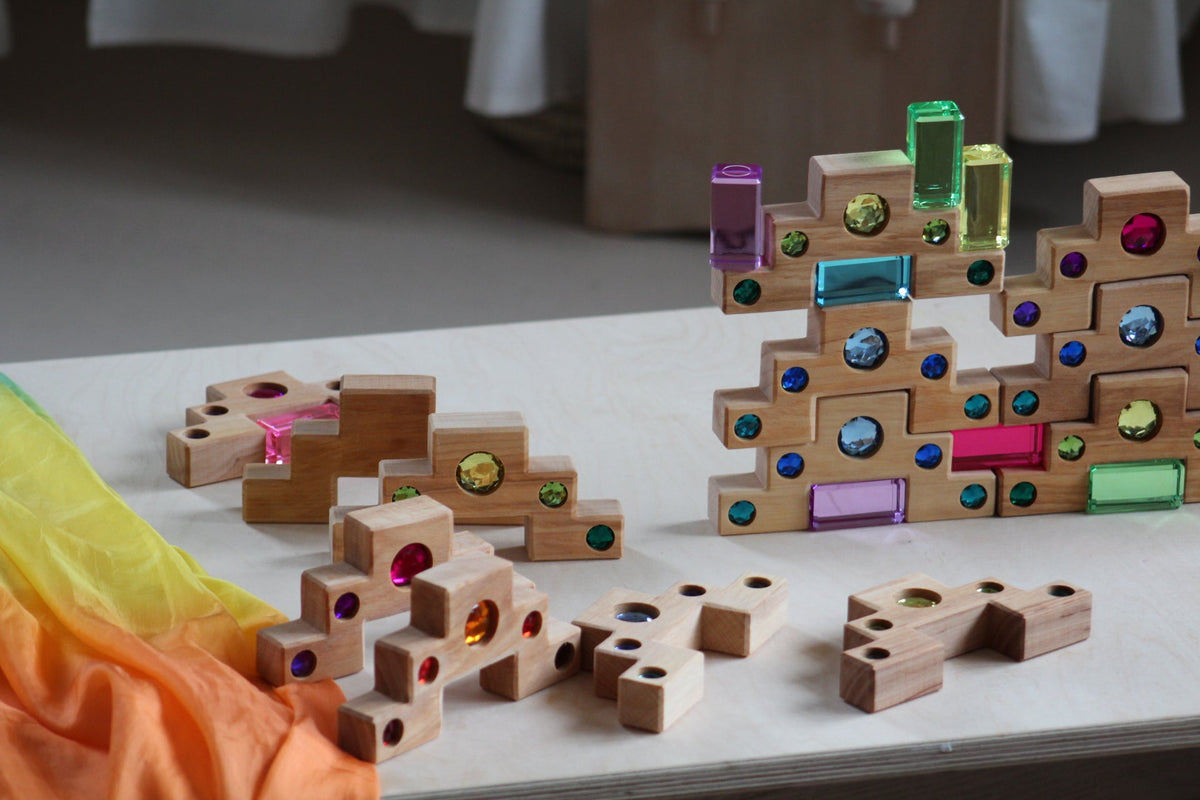 Bauspiel Staircase with Colourful Luminous Blocks – 32-Piece Set - vendor-unknown - Honeybee Toys