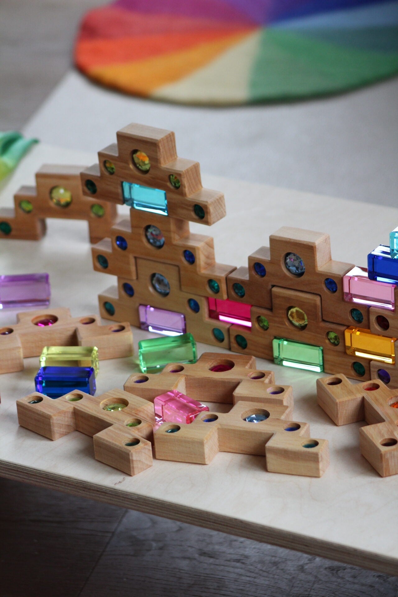 Bauspiel Staircase with Colourful Luminous Blocks – 32-Piece Set - vendor-unknown - Honeybee Toys