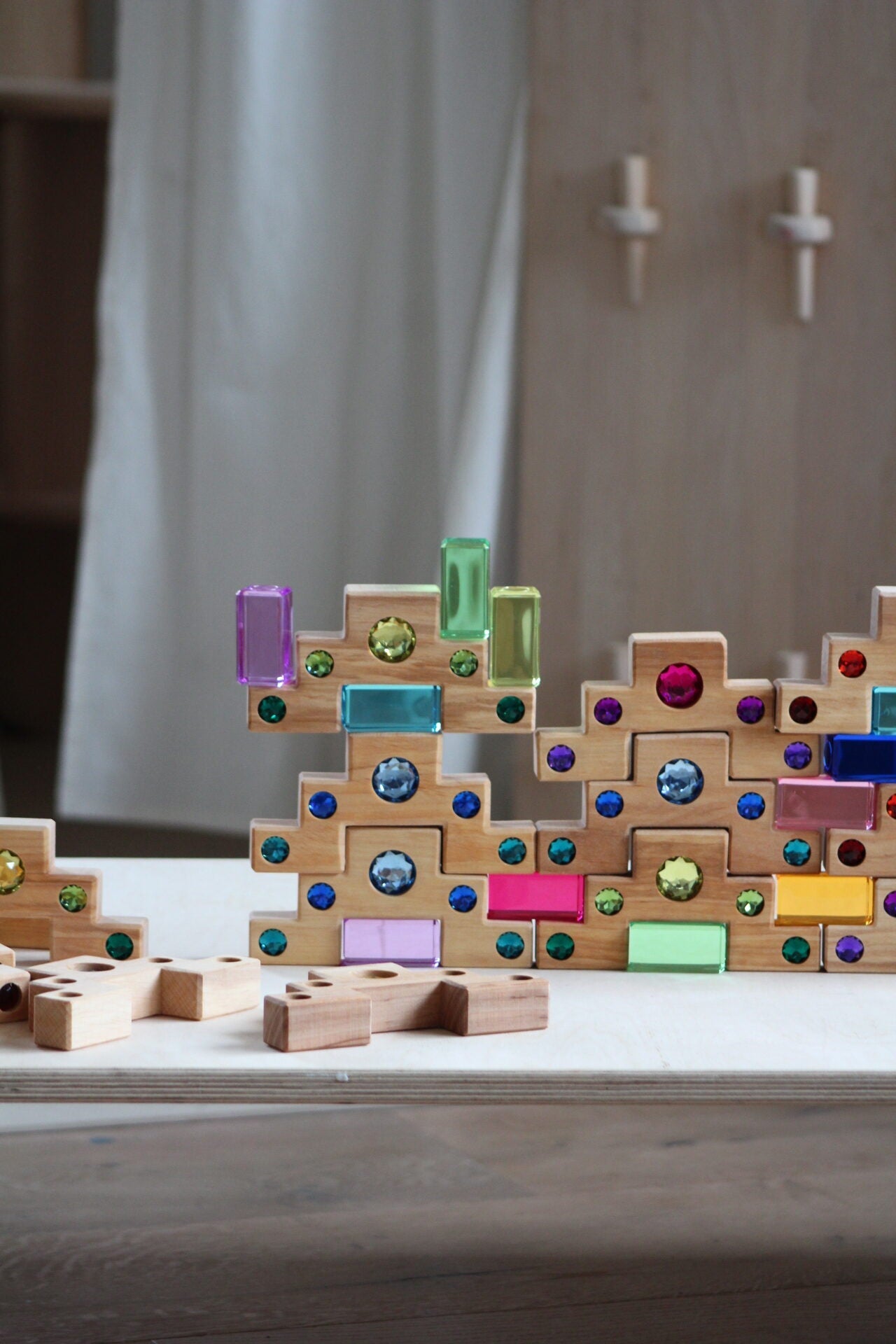 Bauspiel Staircase with Colourful Luminous Blocks – 32-Piece Set - vendor-unknown - Honeybee Toys