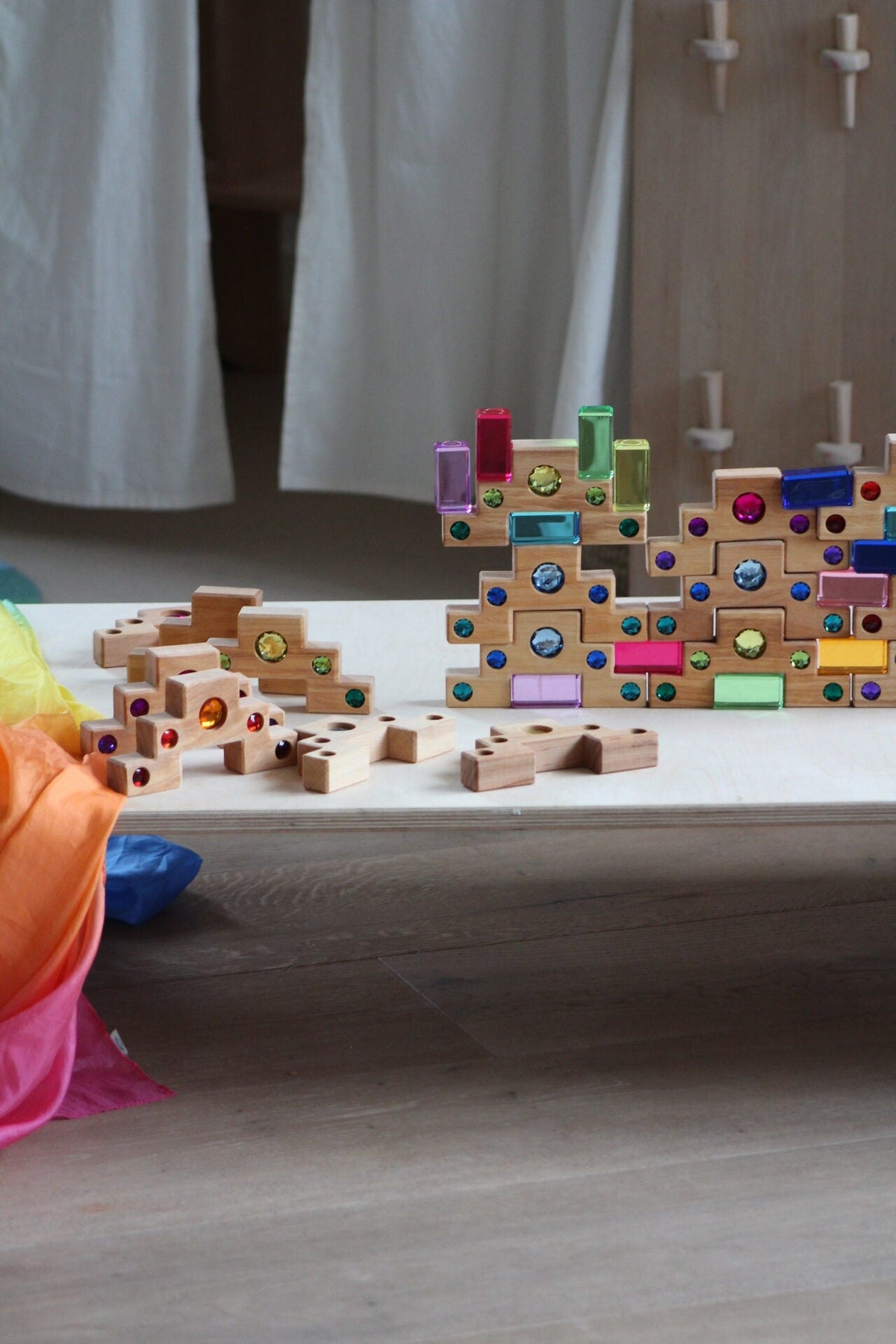 Bauspiel Staircase with Colourful Luminous Blocks – 32-Piece Set - vendor-unknown - Honeybee Toys