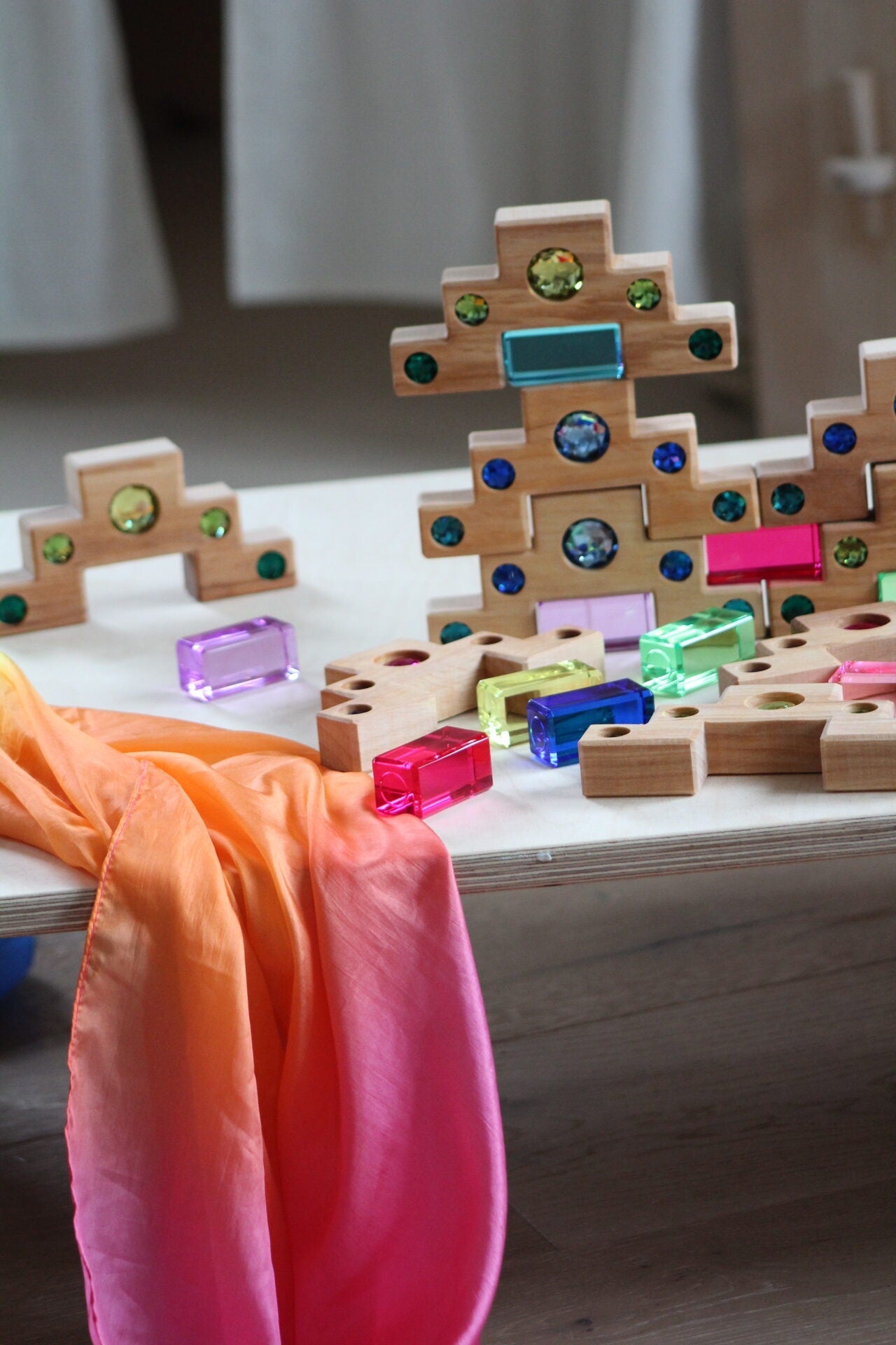 Bauspiel Staircase with Colourful Luminous Blocks – 32-Piece Set - vendor-unknown - Honeybee Toys