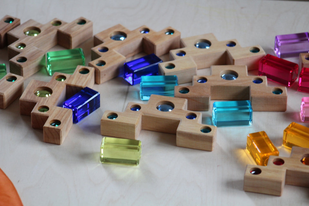 Bauspiel Staircase with Colourful Luminous Blocks – 32-Piece Set - vendor-unknown - Honeybee Toys