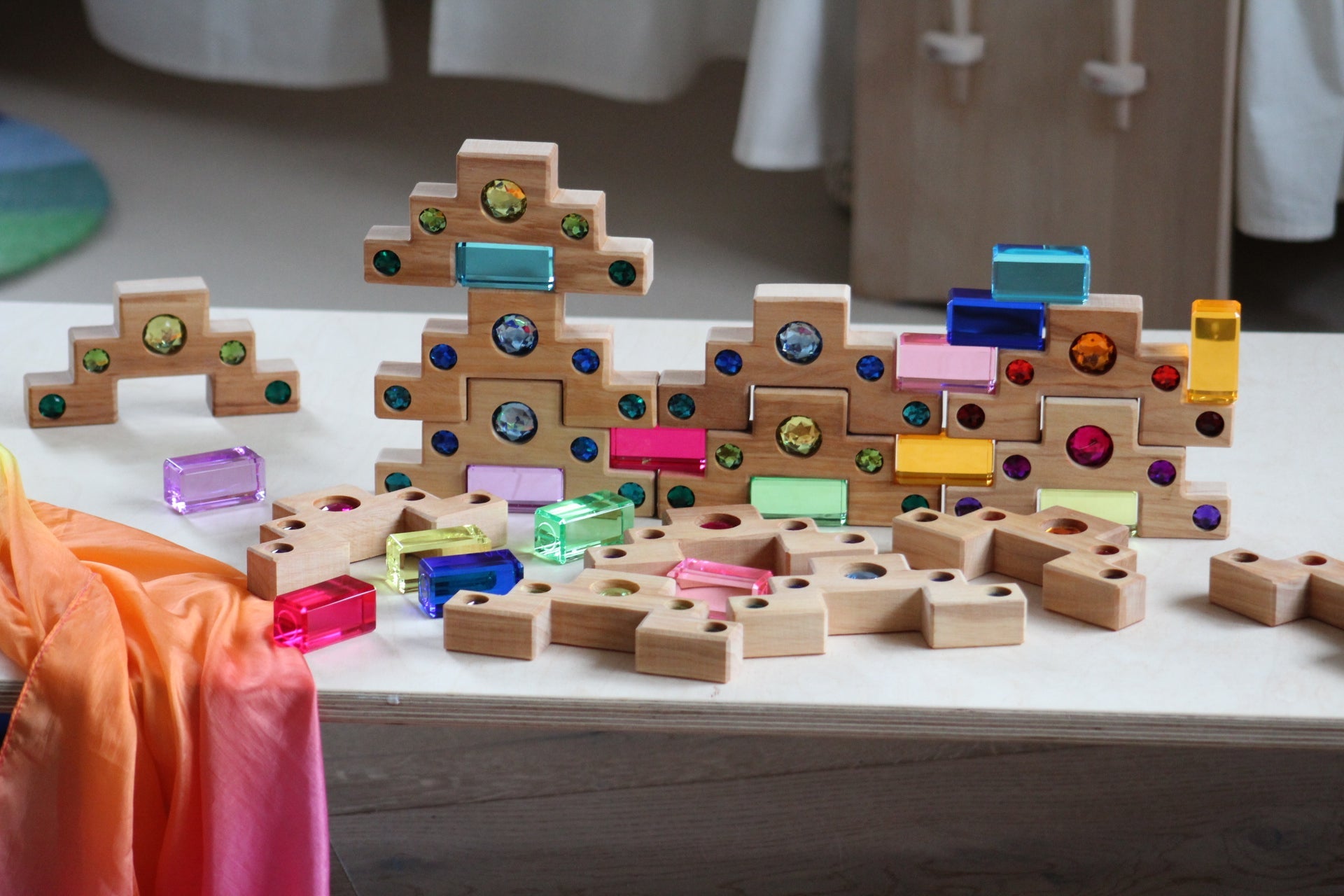 Bauspiel Staircase with Colourful Luminous Blocks – 32-Piece Set - vendor-unknown - Honeybee Toys