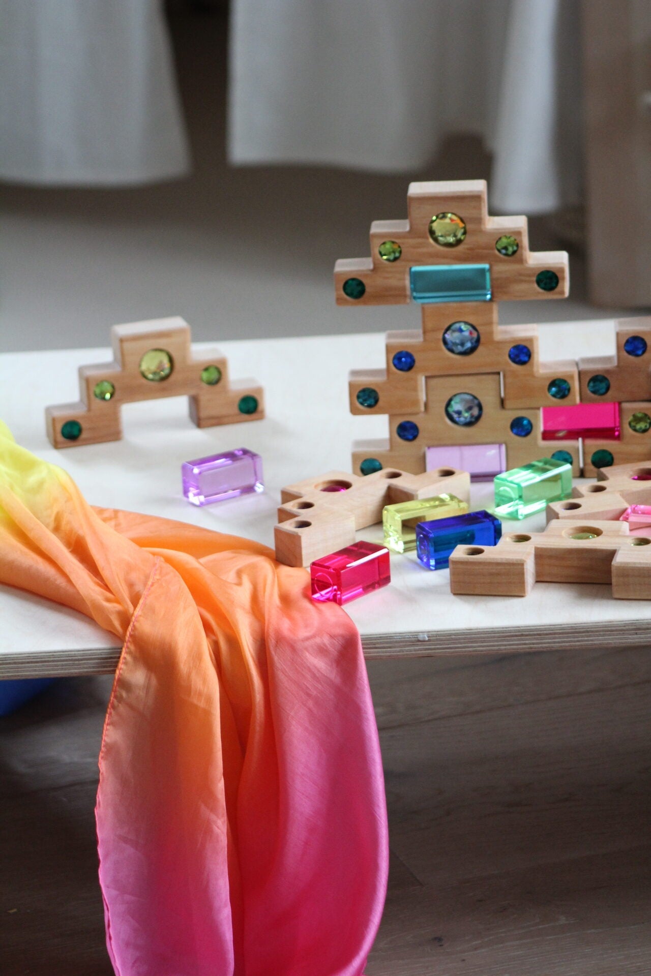 Bauspiel Staircase with Colourful Luminous Blocks – 32-Piece Set - vendor-unknown - Honeybee Toys