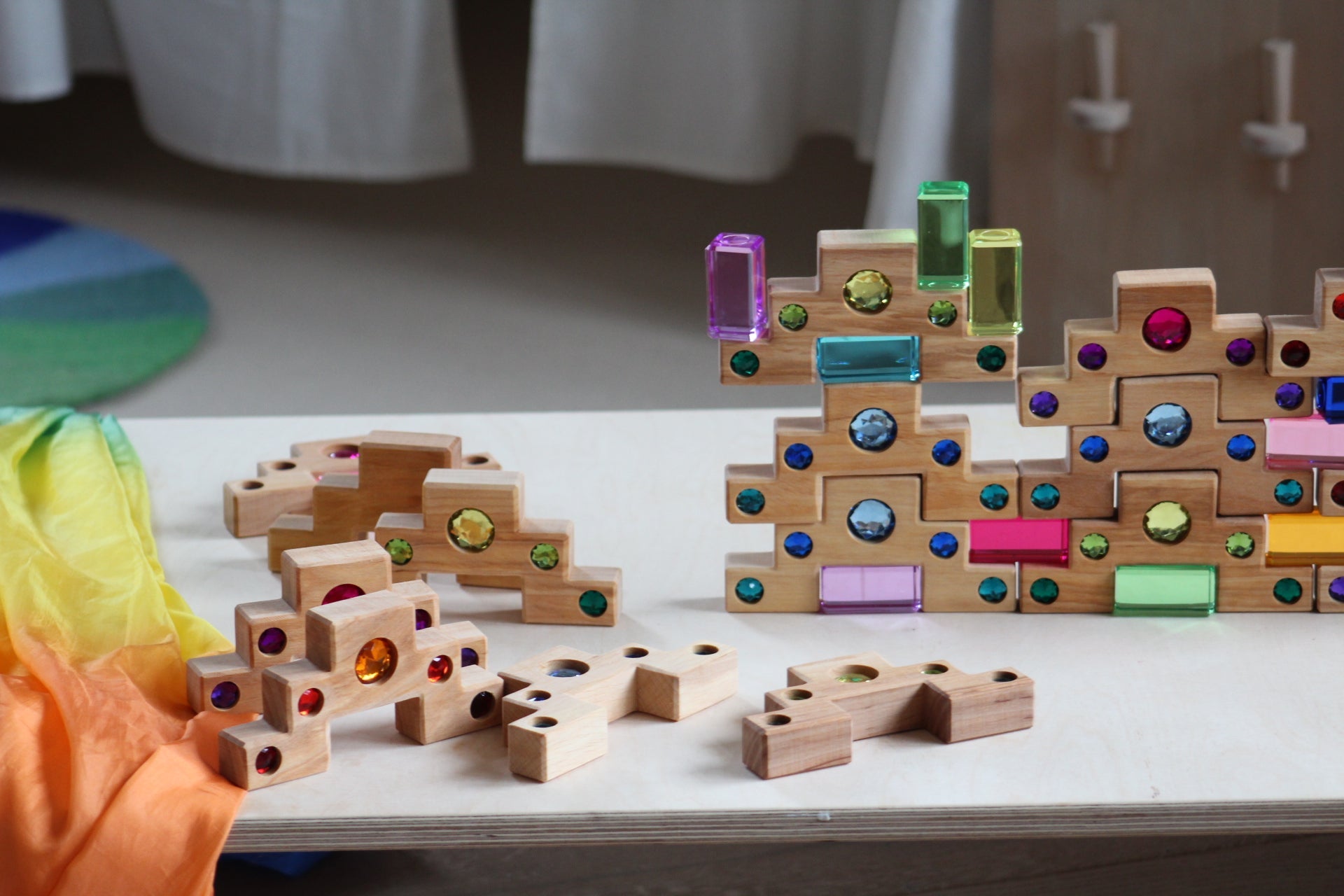 Bauspiel Staircase with Colourful Luminous Blocks – 32-Piece Set - vendor-unknown - Honeybee Toys