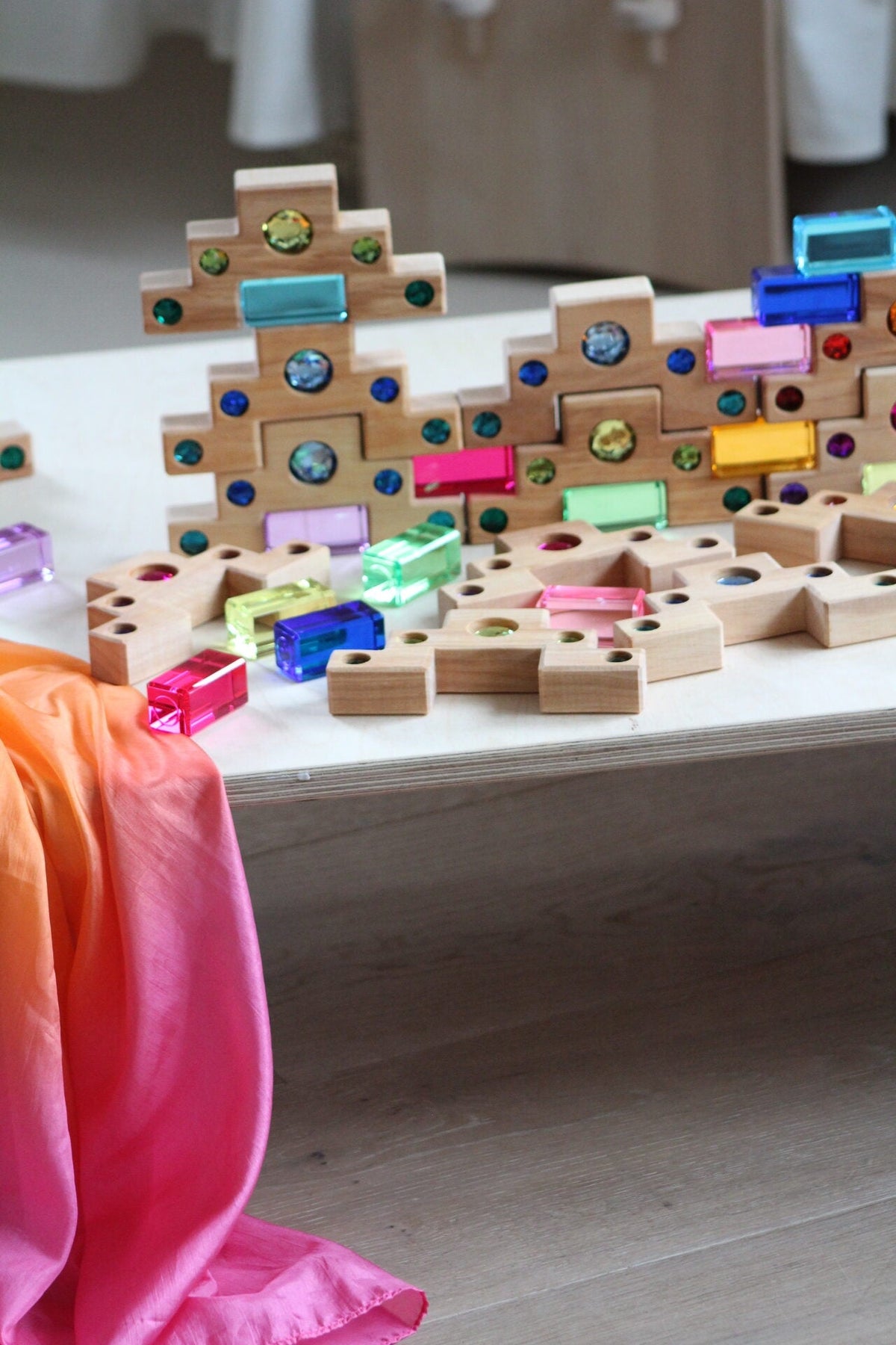Bauspiel Staircase with Colourful Luminous Blocks – 32-Piece Set - vendor-unknown - Honeybee Toys