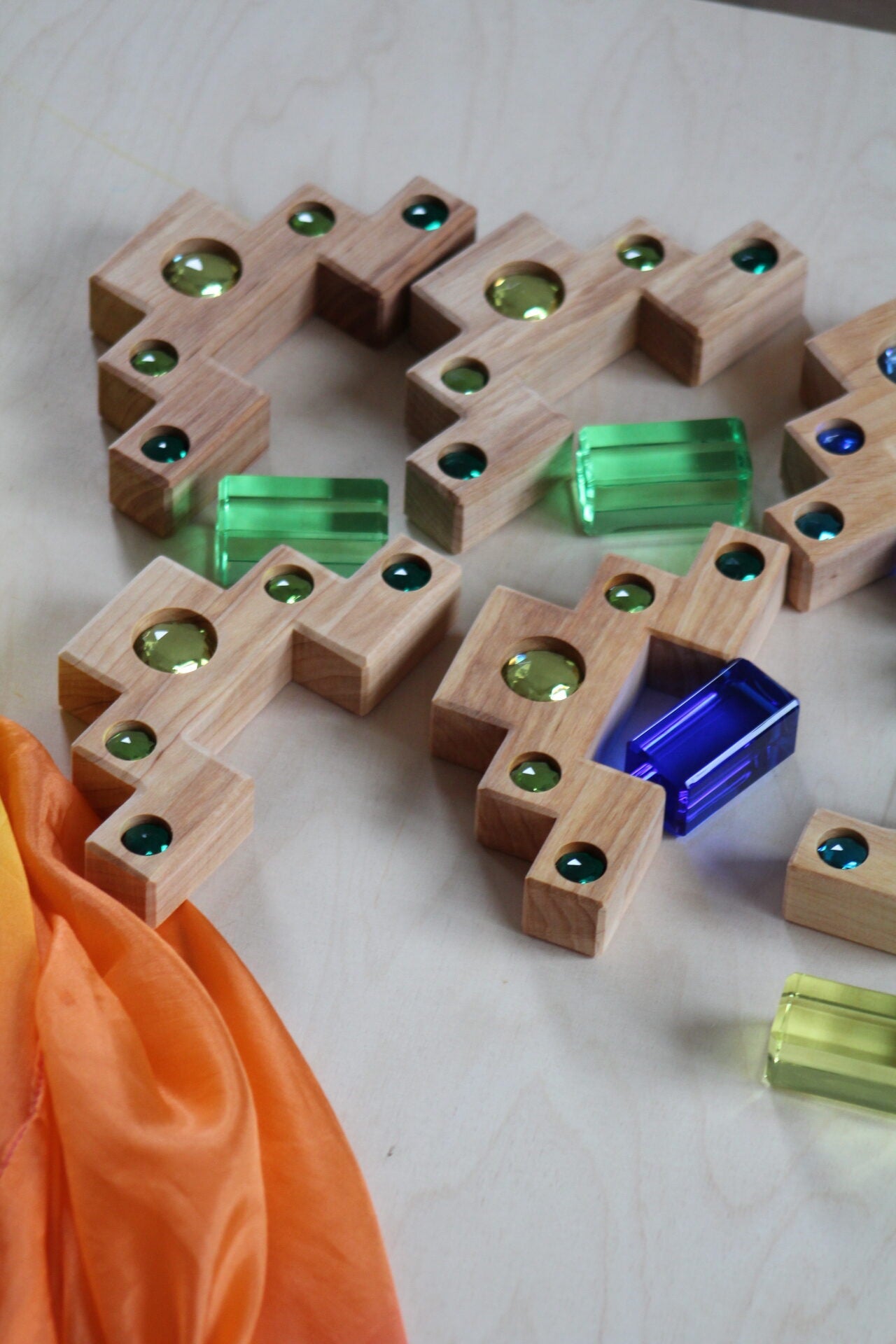Bauspiel Staircase with Colourful Luminous Blocks – 32-Piece Set - vendor-unknown - Honeybee Toys