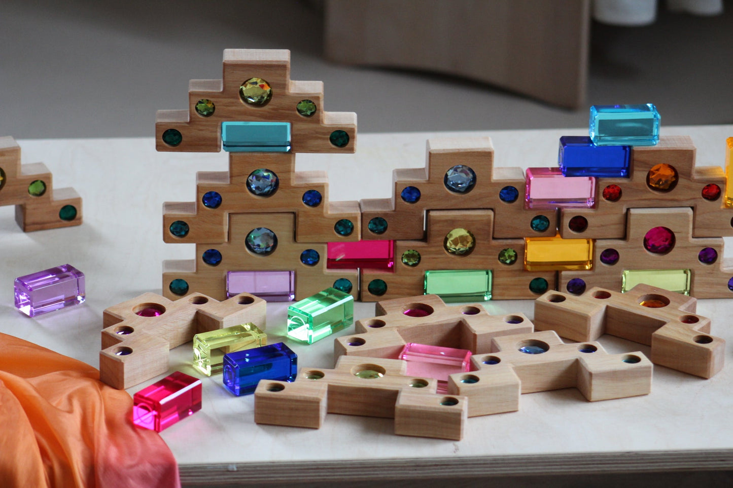 Bauspiel Staircase with Colourful Luminous Blocks – 32-Piece Set - vendor-unknown - Honeybee Toys