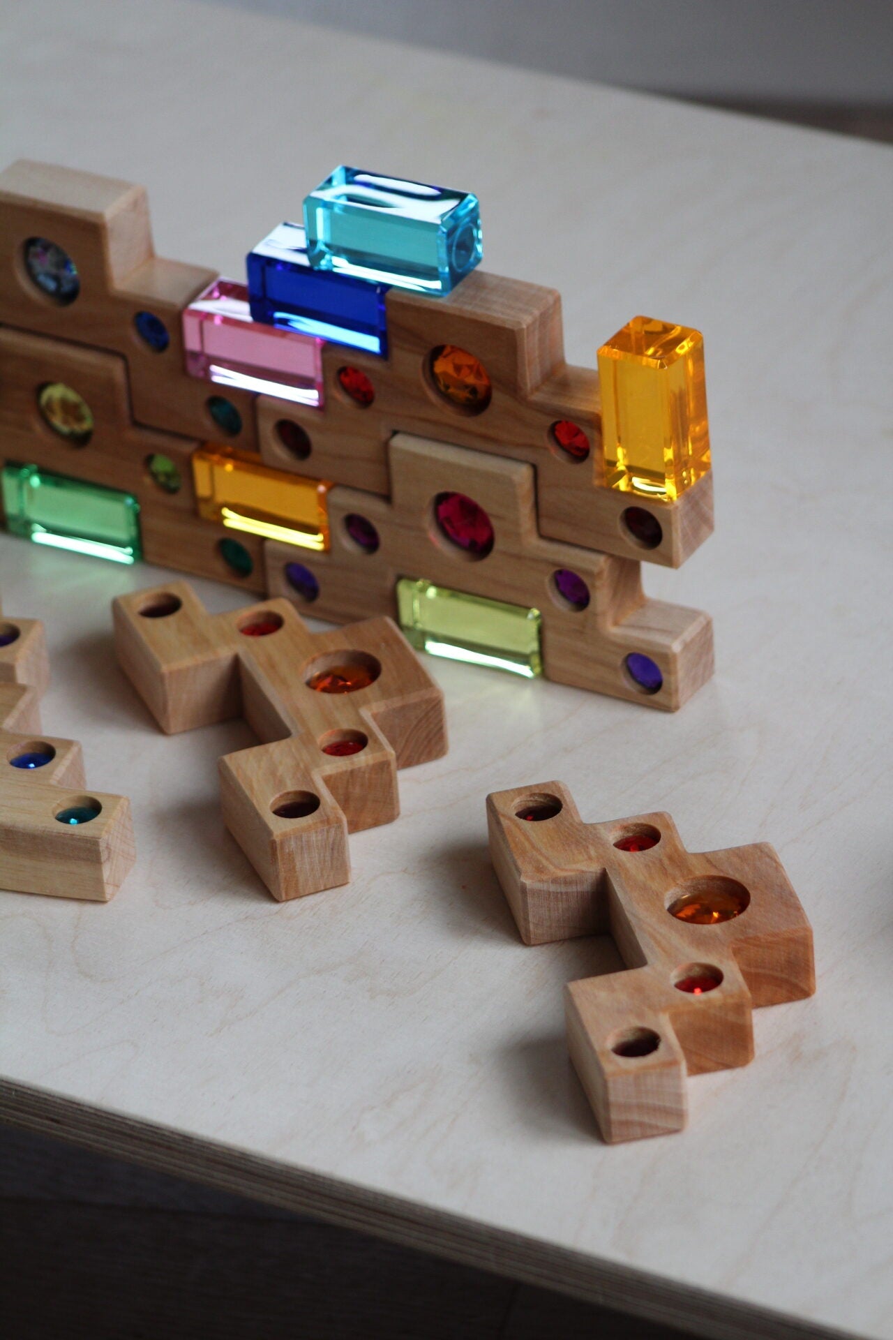 Bauspiel Staircase with Colourful Luminous Blocks – 32-Piece Set - vendor-unknown - Honeybee Toys
