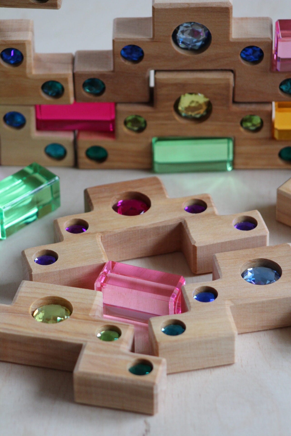 Bauspiel Staircase with Colourful Luminous Blocks – 32-Piece Set - vendor-unknown - Honeybee Toys