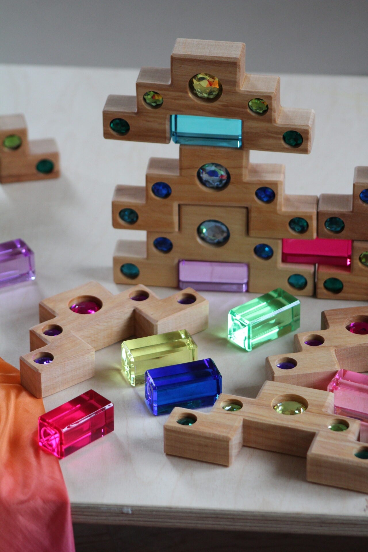 Bauspiel Staircase with Colourful Luminous Blocks – 32-Piece Set - vendor-unknown - Honeybee Toys